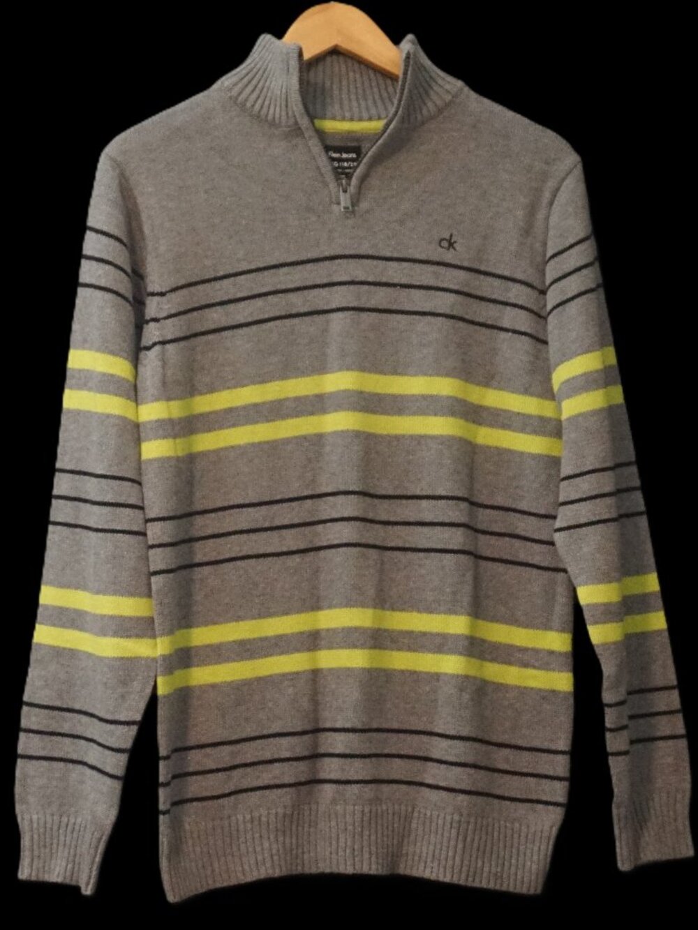 Calvin Klein Jeans Pullover ¼ Zip Sweater Gray with Lime Green and Black Boys XL